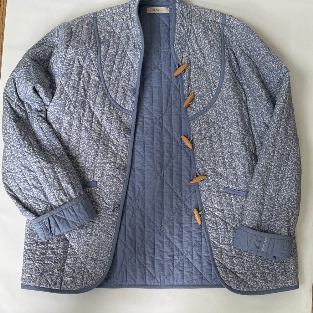 Doen Blue Quilted Jacket with Wooden Toggles